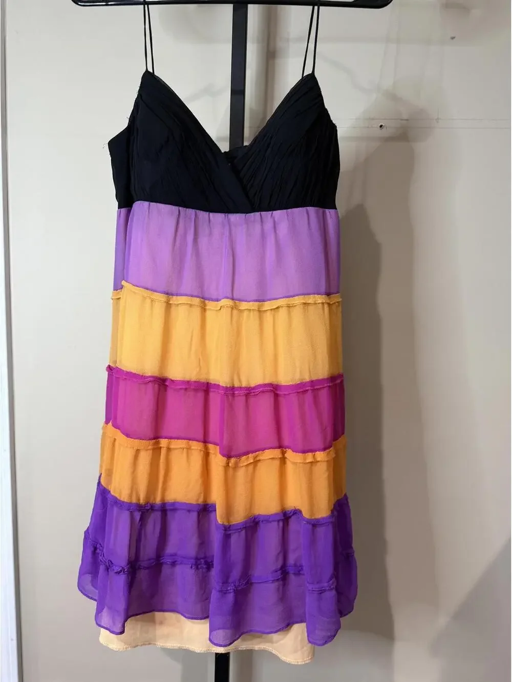 Colorblock Spaghetti Strap Dress with Tiered Skirt Small Spring